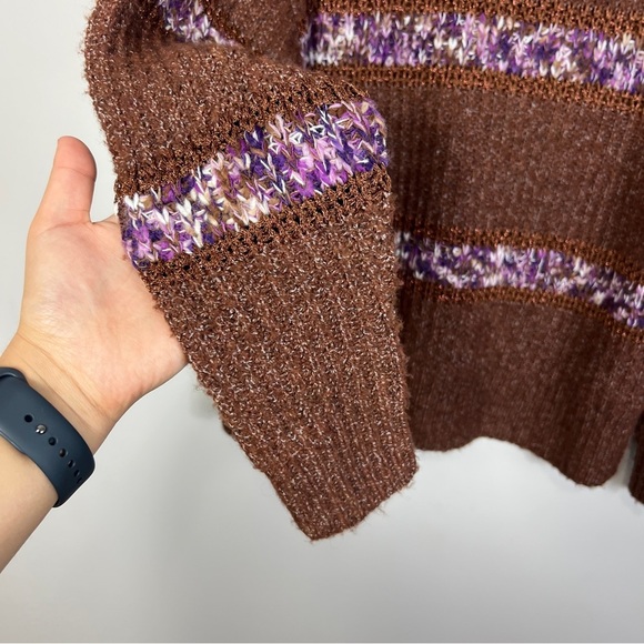 Fransa Chocolate Brown Lightweight Knit Stripes Sweater pullover oversized Small - Picture 3 of 8